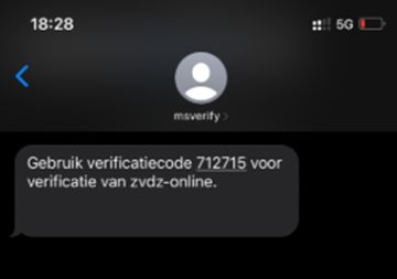 screenshot telefoon ontvangen verificatiecode werkgeversportaal