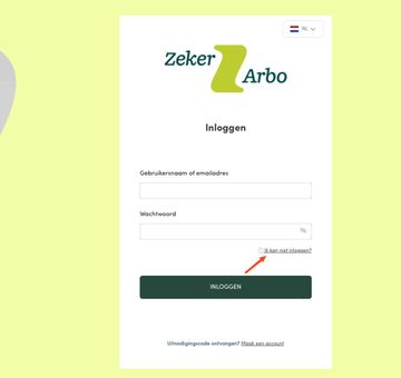 screenshot van portaal inlogscherm met optie 'ik kan niet inloggen'