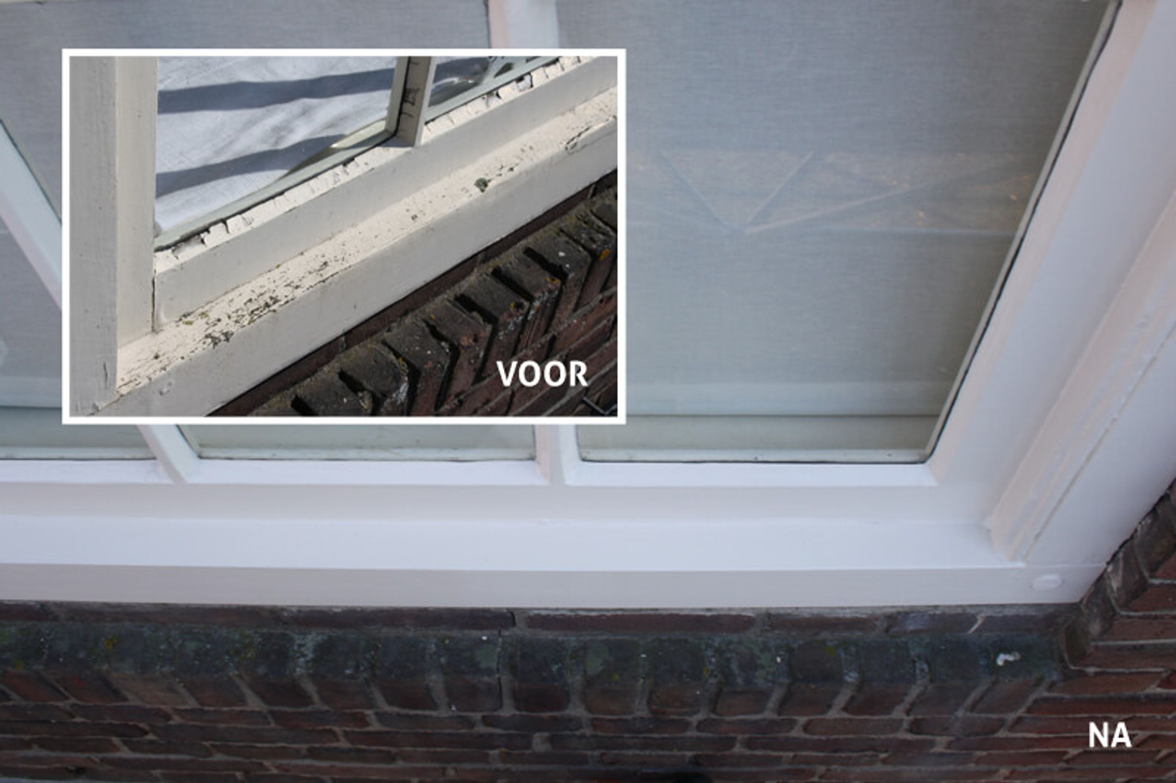 Voor en na: houtherstel en schilderwerk aan een kozijn