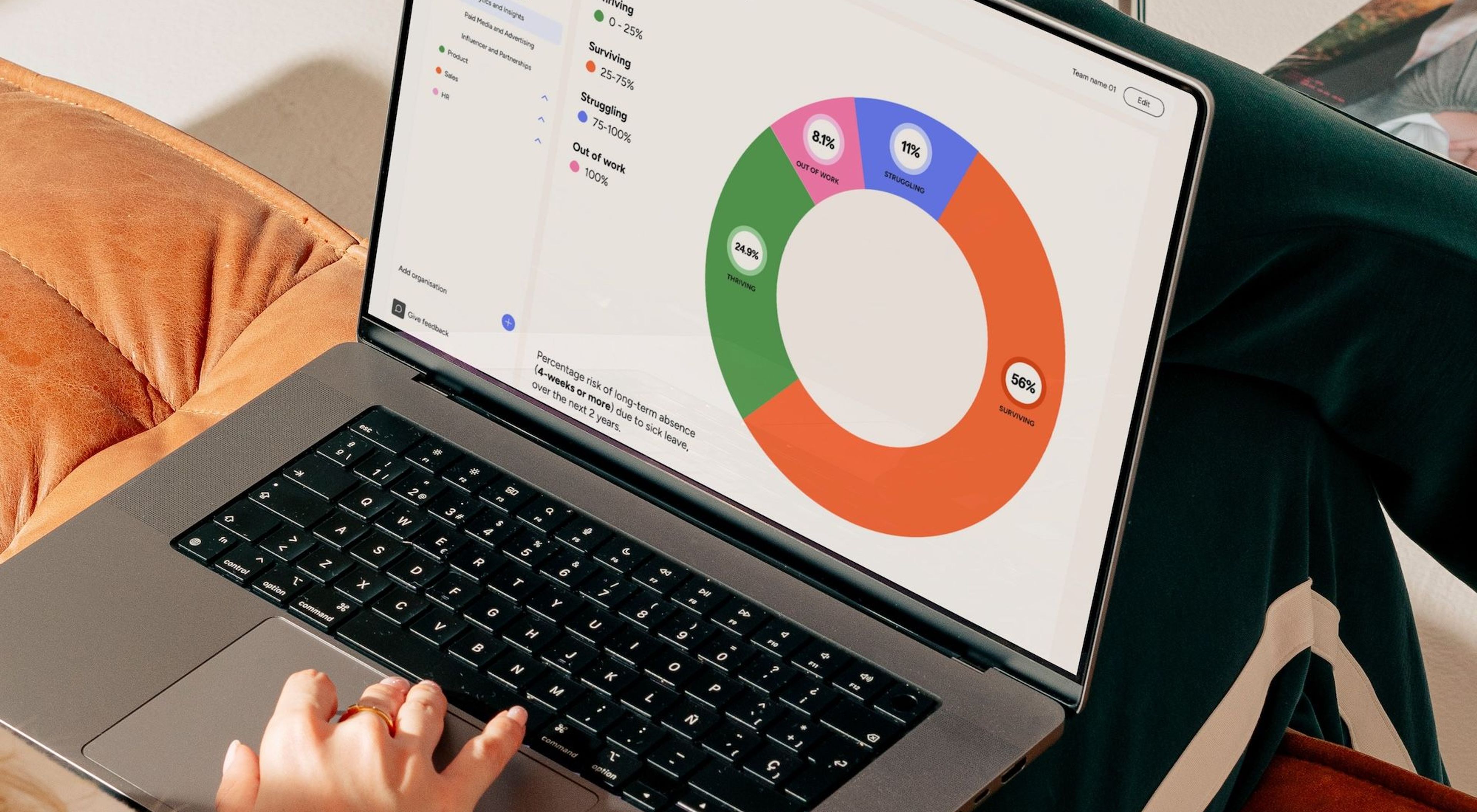 Man met een laptop, data-analyse in beeld.