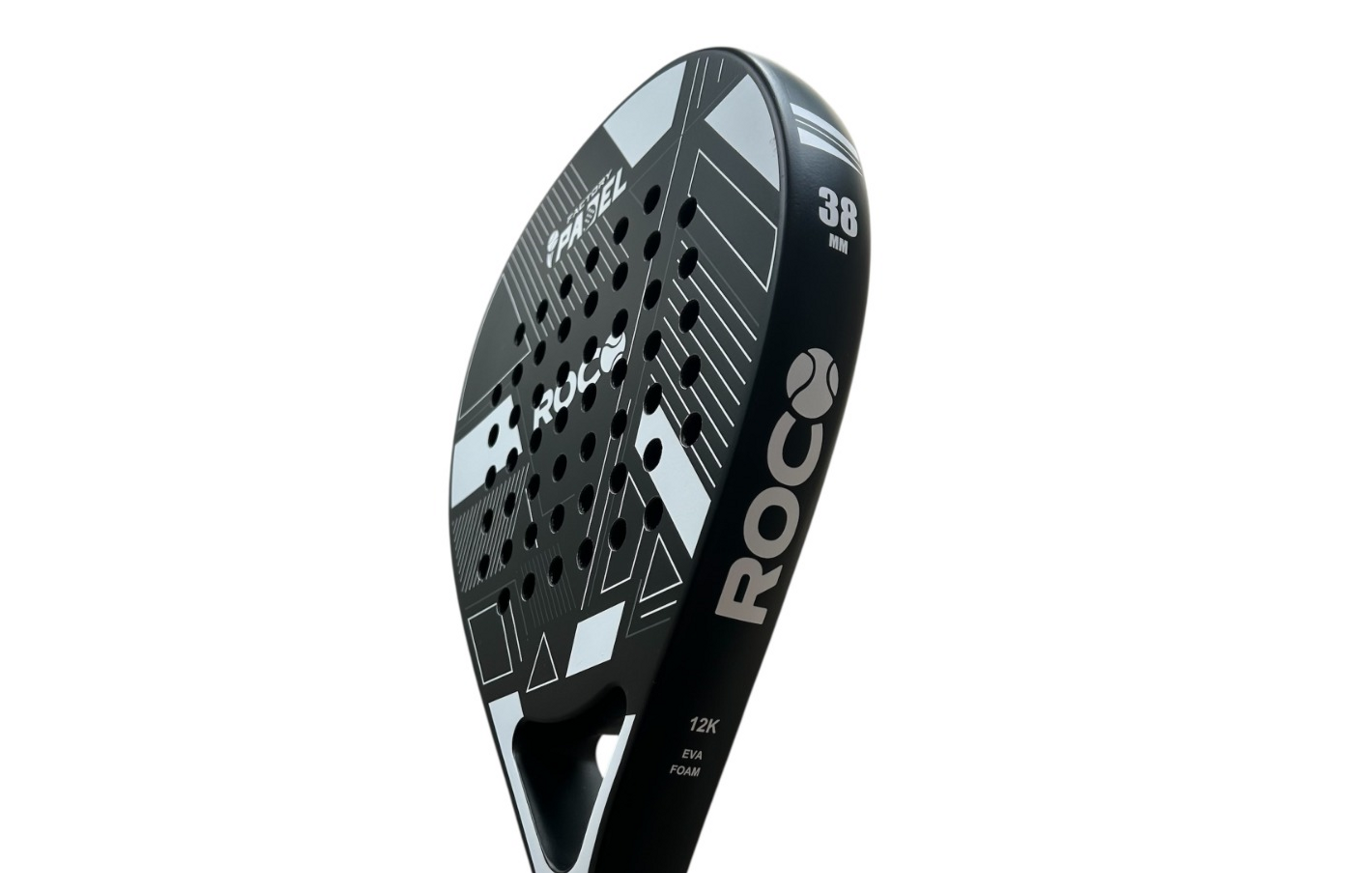Padelracket - 12K Carbon- Zwart wit - Roco  